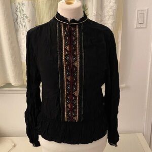 Love Sam Black Blouse with Geometric Embroidery